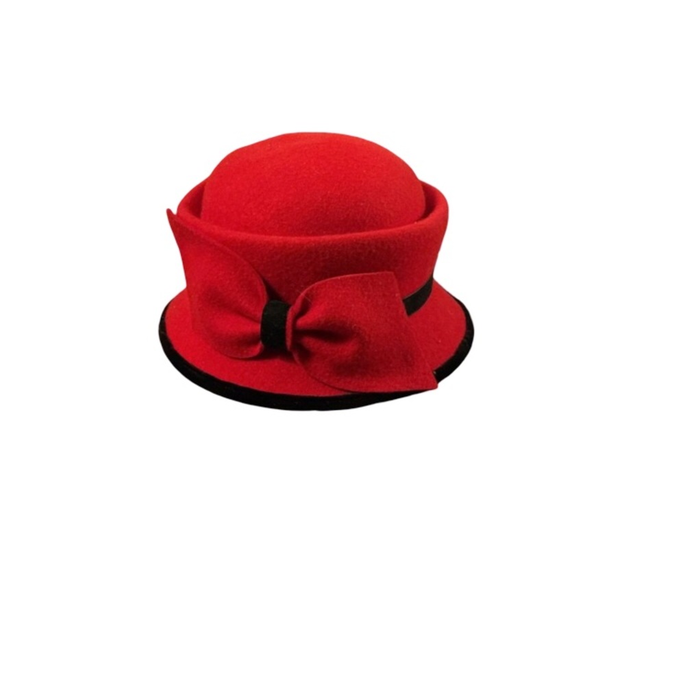1960s VINTAGE Red Wool Bow Cloche Hat